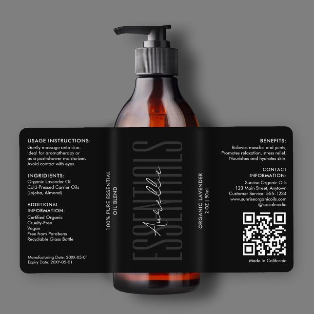 Modern Body Bath Beauty Black Oil Flaska Fraktsedel (Modern Body Bath Beauty Black Oil Bottle Product Label
)