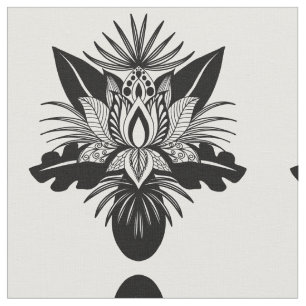 Modern Bohemian Black White Tropical Lotus Löv Tyg