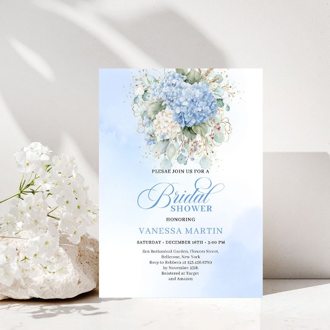 Modern Bohemian Blue Floral Bridal Shower Invite Inbjudningar (Modern Bohemian Blue Floral Bridal Shower Invitation)