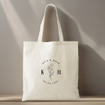 Modern Bohemian Bröllop Monogram Tygkasse<br><div class="desc">Anpassningsbar-designade bröllop-säck med modernt bohemiskt bågmönster och löv med personlig monogram och datum.</div>