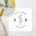 Modern Bohemian Bröllop Monogram Underlägg Papper Kvadrat<br><div class="desc">Monogrammet bröllop i anpassningsbar-designad underlägg med en modern bohemisk bågartad logotyp med teckning stil bladens utformning.</div>