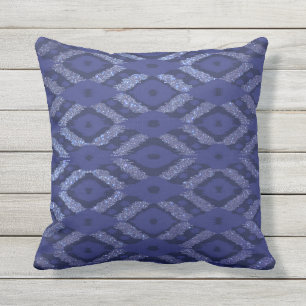 Modern Bohemian Cobalt Navy Glitter Ikat Mönster Kudde