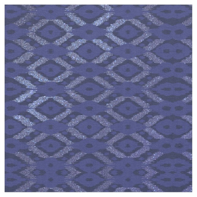 Modern Bohemian Cobalt Navy Glitter Ikat Mönster Tyg (Närbild)