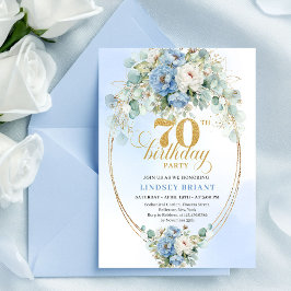 Modern Bohemian Dusty Blue Peonies 70th Birthday Inbjudningar