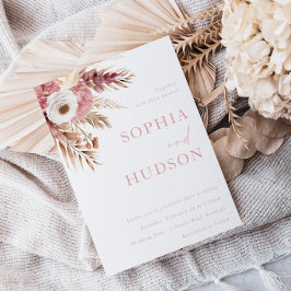 Modern Bohemian Dusty Ro  Blommigten Bröllop Inbjudningar