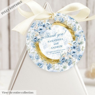 Modern Bohemian Light Blue Guld Wedding Favor Märk Gåvor Etiketter