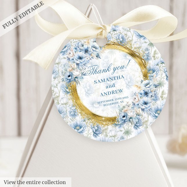 Modern Bohemian Light Blue Guld Wedding Favor Märk Gåvor Etiketter (Modern Bohemian Light Blue Gold Wedding Favor Tag)