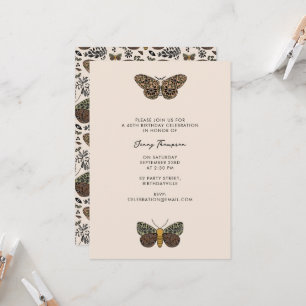 Modern Bohemian Moth Wildblommor Abstrakt Birthday Inbjudningar