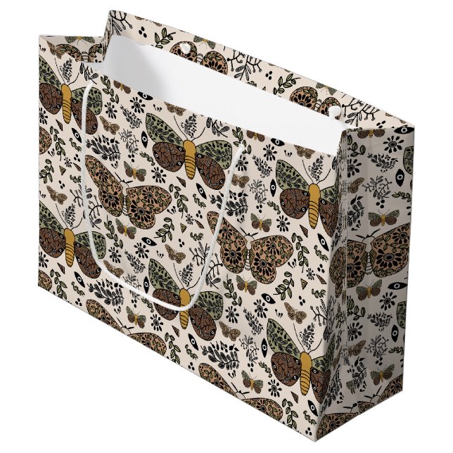 Modern Bohemian Moth Wildblommor Abstrakt Mönster (Framsidan Vinklad)