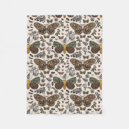 Modern Bohemian Moth Wildblommor Abstrakt Mönster Fleecefilt