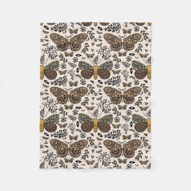 Modern Bohemian Moth Wildblommor Abstrakt Mönster Fleecefilt (Framsidan)