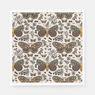 Modern Bohemian Moth Wildblommor Abstrakt Mönster Pappersservett