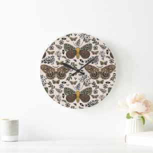 Modern Bohemian Moth Wildblommor Abstrakt Mönster Stor Klocka