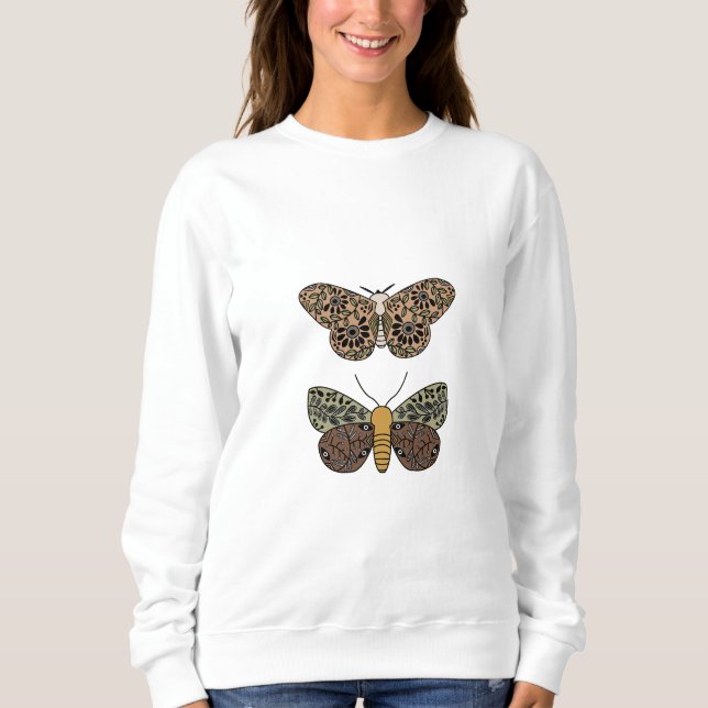 Modern Bohemian Moth Wildblommor Abstrakt Mönster T Shirt (Framsida)