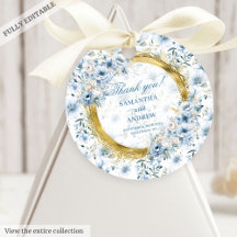 Modern Bohemian Pastel Blue Guld Bröllop Gift Märk