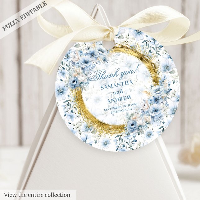 Modern Bohemian Pastel Blue Guld Bröllop Gift Märk Gåvor Etiketter (Modern Bohemian Pastel Blue Gold Wedding Gift Tag)