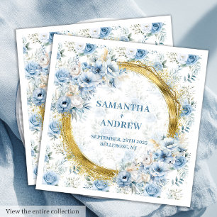Modern Bohemian Pastel Blue Guld Glitter Bröllop Pappersservett