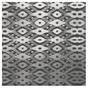 Modern Bohemian Silver Black Glitter Ikat Mönster Tyg