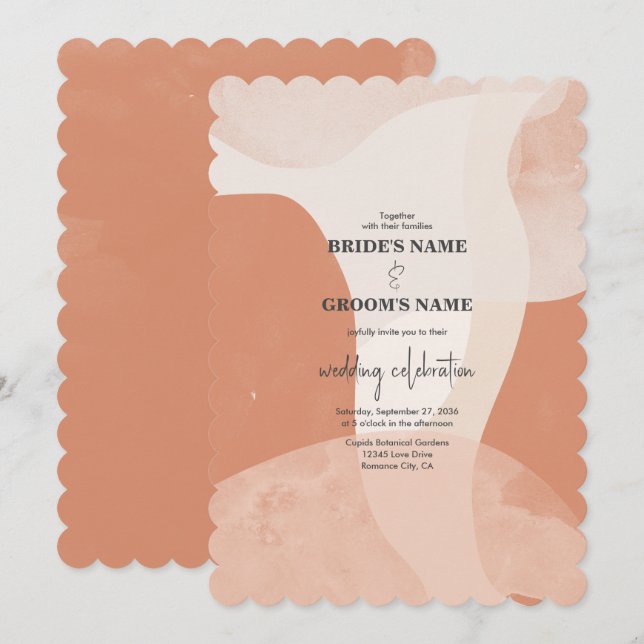 Modern Bohemian Terracotta Abstrakt Bröllop Inbjudningar (Fram/baksida)