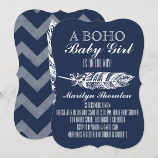 Modern Bohemian Tribal Feather Chevron Baby Shower Inbjudningar