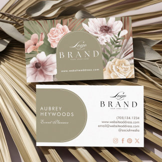 Modern Bohemian Watercolor Boho Florals Arch Logo Visitkort