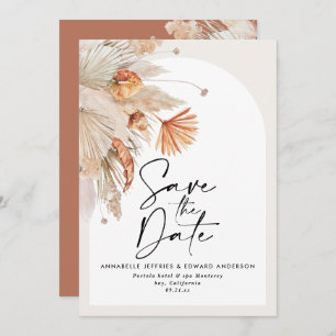 Modern bohemisk botaniskt teracotta pampas-gräs spara datumet