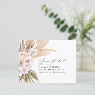 Modern bohemisk pampas orchid bröllop announ meddelande vykort