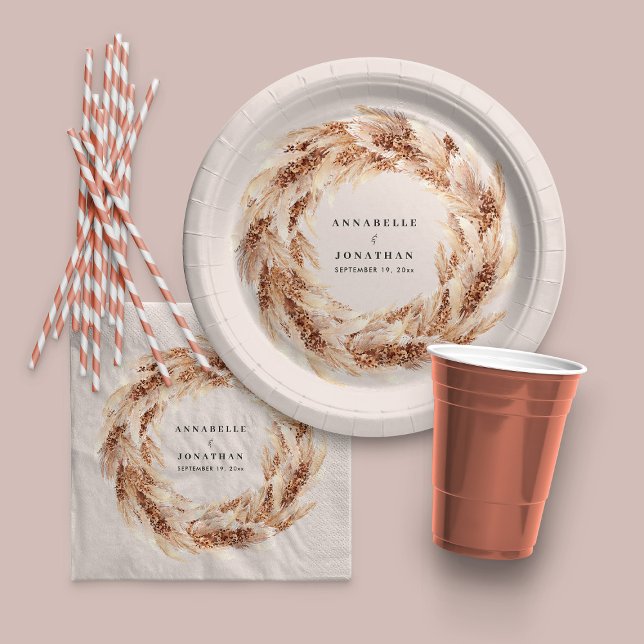 Modern bohemisk pampasgräs bröllop pappersservett (Skapare uppladdad)