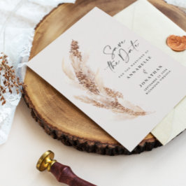 Modern bohemisk pampasgräs bröllop spara datumet