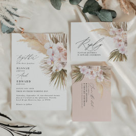 Modern bohemisk pampasgräs orkidé bröllopsannons meddelande vykort