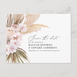 Modern bohemisk pampasgräs orkidé bröllopsannons meddelande vykort