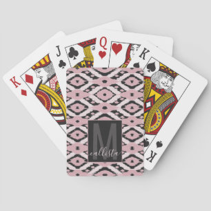 Modern bohemisk Rosa Black Ikat Monogram Casinokort