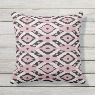 Modern bohemisk  Rosa Black Ikat Mönster Kudde