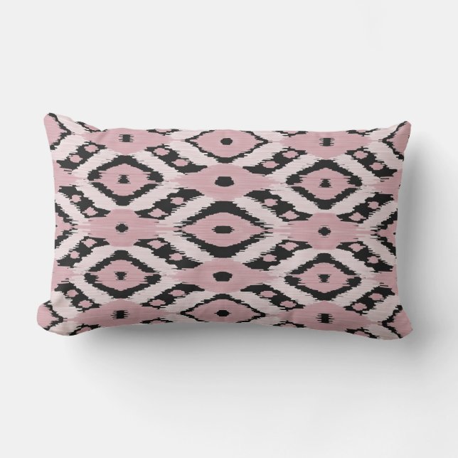 Modern bohemisk  Rosa Black Ikat Mönster Lumbarkudde (Framsida)
