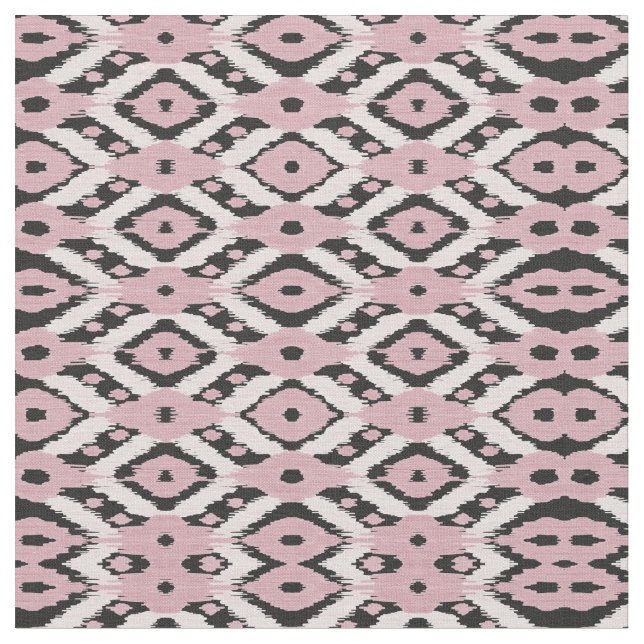 Modern bohemisk  Rosa Black Ikat Mönster Tyg (Närbild)