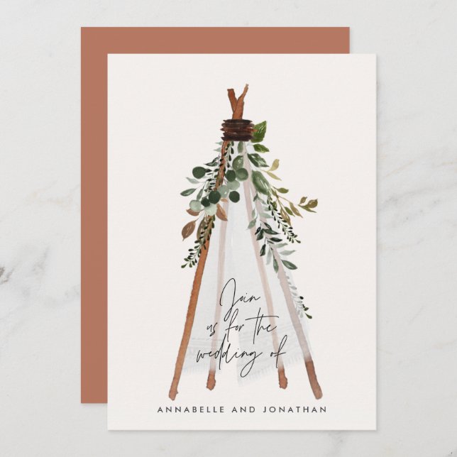 Modern bohemisk teepisk botanisk rustik bakgård (Fram/baksida)