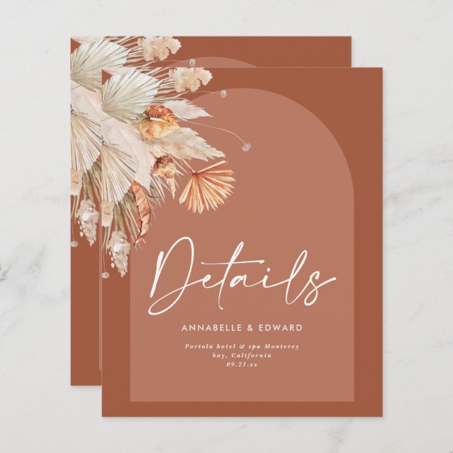 Modern bohemisk teracotta pampas-gräs bröllop (Fram/baksida)