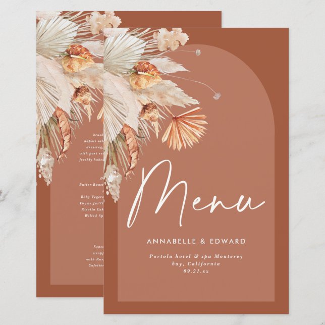 Modern bohemisk teracotta pampas-gräs bröllop (Fram/baksida)