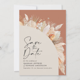 Modern bohemisk terracotta pampas gräsfoto spara datumet