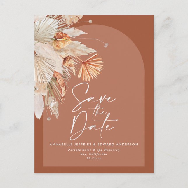 Modern bohemisk terracotta pampas gräsmark snyggt meddelande vykort (Framsida)