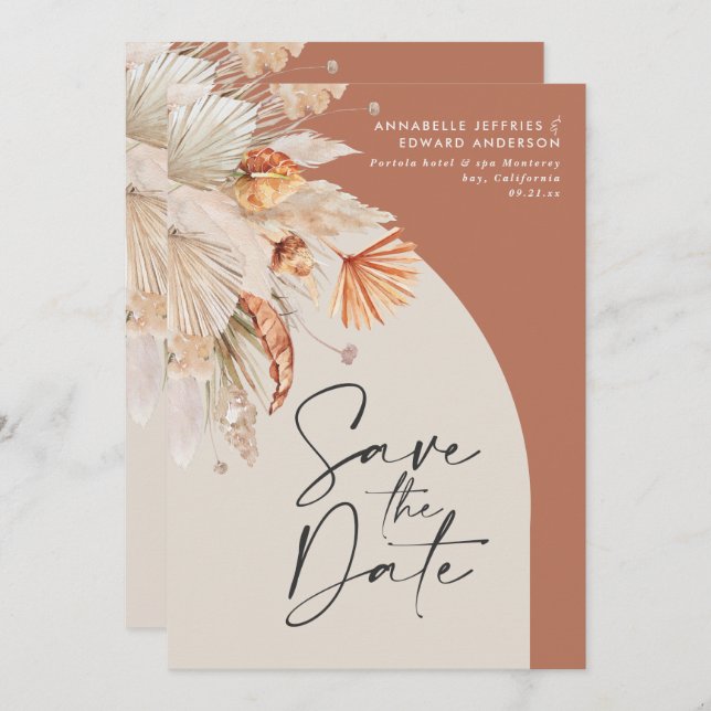 Modern bohemisk terracotta pampas gräsmark snyggt spara datumet (Fram/baksida)