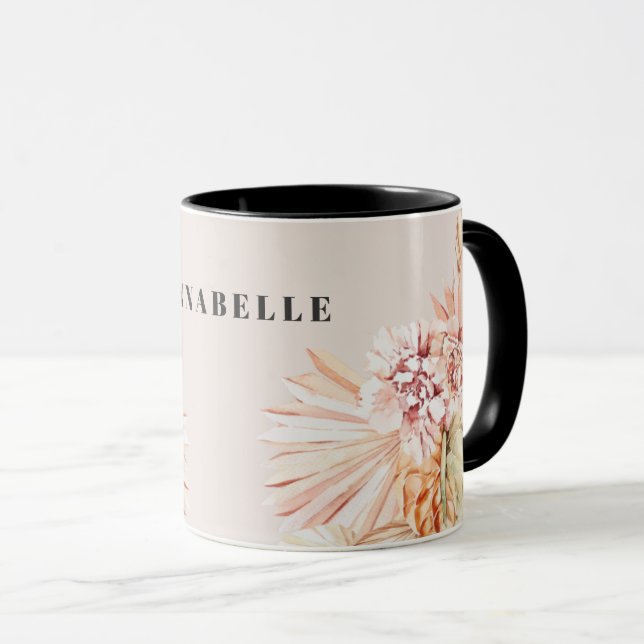 Modern bohemisk vattenfärgad blommigt pastel orang mugg (Framsida höger)