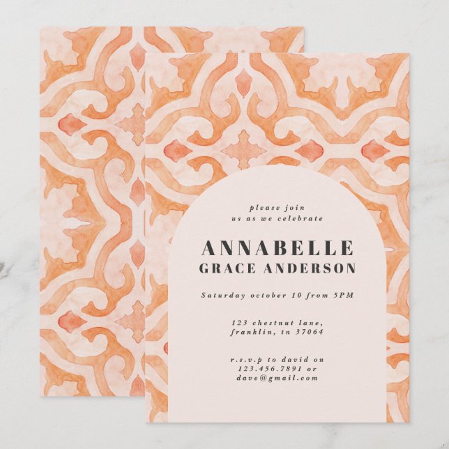 Modern bohemisk vattenfärgsmoroccan-panelfödelseda (Fram/baksida)