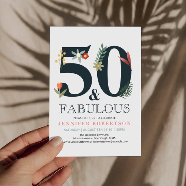 Modern Boho 50- och Fabulous Birthday-inbjudan Inbjudningar (Skapare uppladdad)