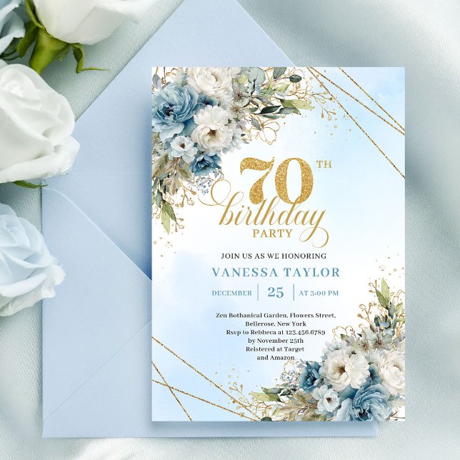 Modern Boho 70-års födelsedagsblommig inbjudan (Modern Boho 70th Birthday Floral Invitation)
