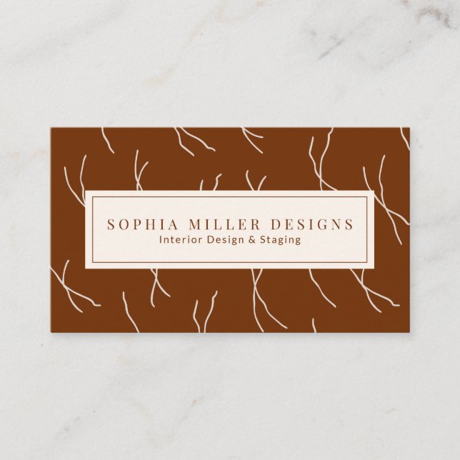 Modern Boho Abstract Lines Designer | Dark Brown Visitkort (Framsida)