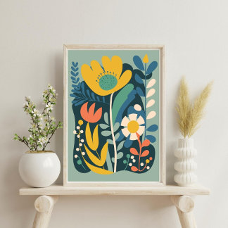 Modern Boho-Abstrakt Botaniskt blommor Poster