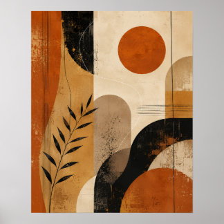 Modern Boho Abstrakt Geometrisk Väggkonst – Varm T