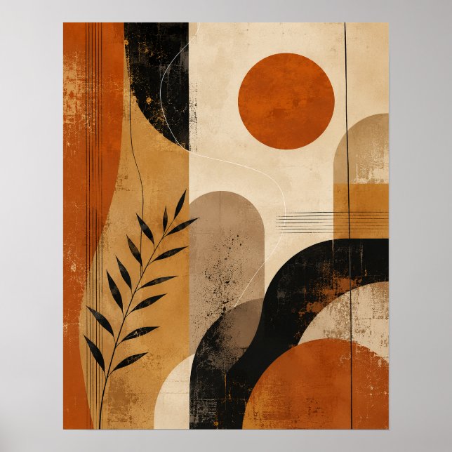 Modern Boho Abstrakt Geometrisk Väggkonst – Varm T (Framsidan)
