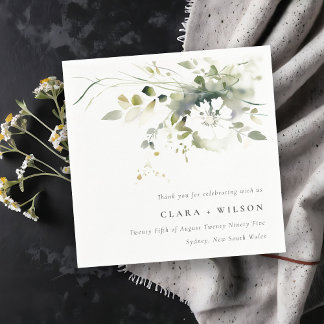 Modern Boho Abstrakt Grönt White Blommigt Bröllop Pappersservett